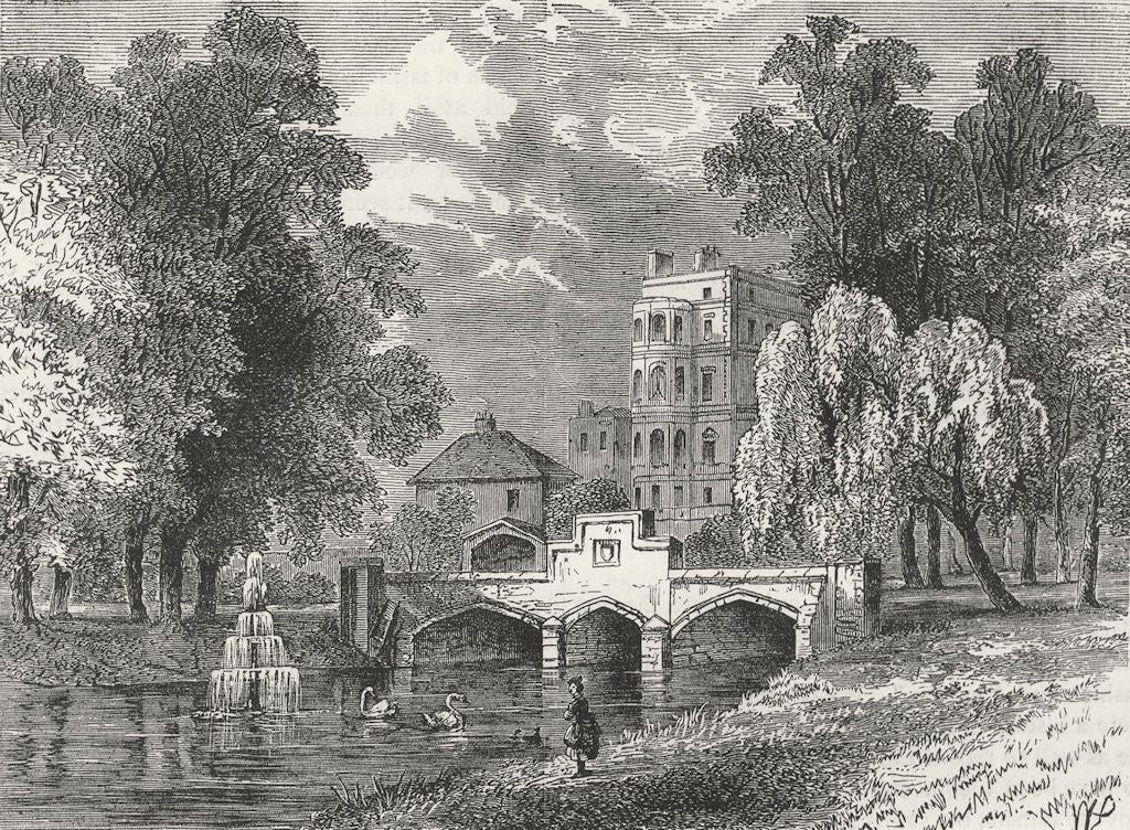 LONDON. Kensington Gdns. Outfall of Westbourne 1880 old antique print picture